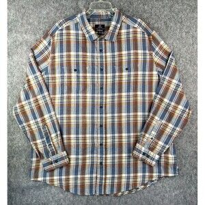 George Flannel Shirt Men's 3XL Blue Plaid Cotton Classic Button-Up